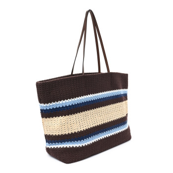 MIU MIU Raffia Effect Crochet Large Woven Tote Cocoa Brown Celeste Natural