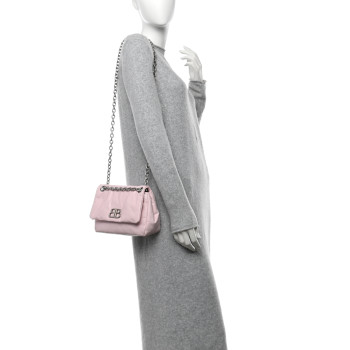 BALENCIAGA Arena Calfskin Mini Monaco Chain Shoulder Bag Petal Pink
