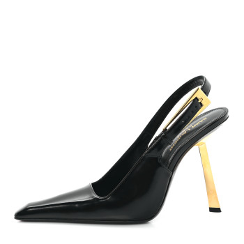 SAINT LAURENT Glazed Calfskin Lee Slingback Pumps 37 Black