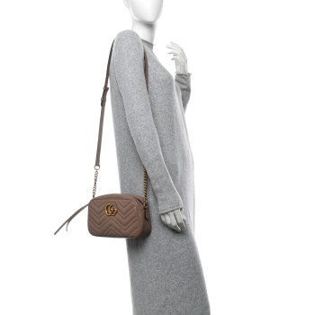 GUCCI Calfskin Matelasse Small GG Marmont Chain Shoulder Bag Porcelain Rose