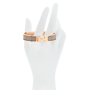 HERMES Enamel Narrow Clic Clac H Bracelet GM Marron Glace