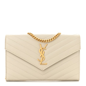 SAINT LAURENT Grain De Poudre Matelasse Chevron Monogram Chain Wallet Crema Soft