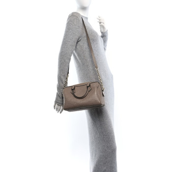 GUCCI Calfskin GG Emblem Small Top Handle Bag Taupe