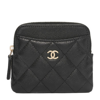CHANEL Caviar Quilted Zip Card Holder Wallet Black
