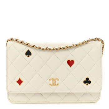 CHANEL Caviar Quilted Enamel Coco Casino Wallet On Chain WOC White