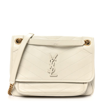 SAINT LAURENT Lambskin Matelasse Monogram Medium Niki Chain Satchel Ivory