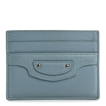 BALENCIAGA Grained Calfskin Neo Classic Silver Hardware City Card Holder Blue Grey