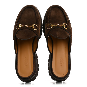 GUCCI Suede Horsebit Platform Mules 39.5 Washed Brown