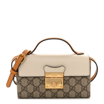 GUCCI GG Supreme Monogram New Sakai Calfskin Mini Padlock Top Handle Shoulder Bag Beige Ebony Mystic White Sun Oil