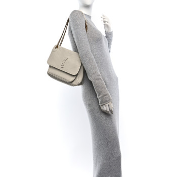 SAINT LAURENT Lambskin Matelasse Monogram Medium Niki Chain Satchel Ivory