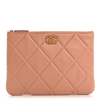 CHANEL Goatskin Large Chanel 19 Pouch Pink