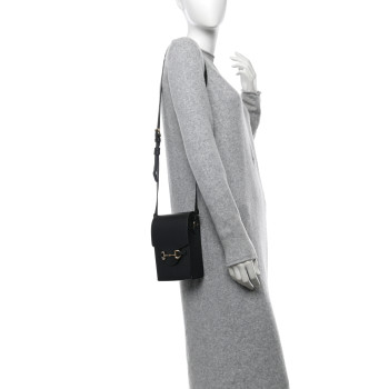 GUCCI Dollar Calfskin Vertical Horsebit 1955 Crossbody Bag Black