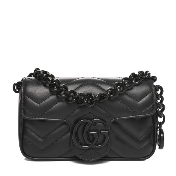 GUCCI Calfskin Matelasse Monochrome GG Marmont Chain Belt Bag Black