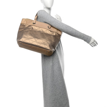 CHANEL Metallic Coated Canvas Large Paris Biarritz Tote Gold