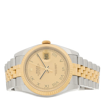 ROLEX Stainless Steel 18K Yellow Gold 36mm Oyster Perpetual Datejust Watch Champagne Roman 116233