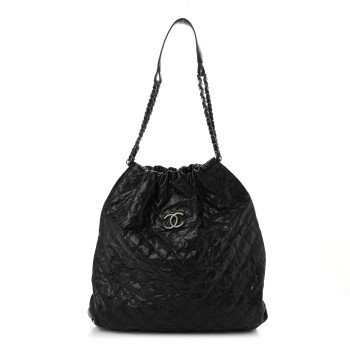 CHANEL Distressed Glazed Caviar Quilted Large Elastic Tote Black