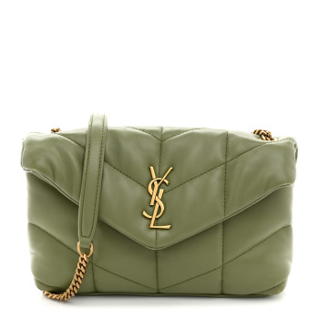 SAINT LAURENT Lambskin Quilted Toy Loulou Puffer Monogram Chain Satchel Light Pistache
