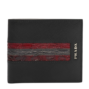 PRADA Saffiano Crocodile Bi-Fold Wallet Black