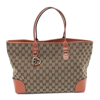 GUCCI Monogram Large Heart Bit Charm Top Handle Tote Pink