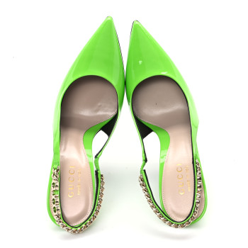 GUCCI Patent Signoria Slingback Pumps 36.5 Electric Green