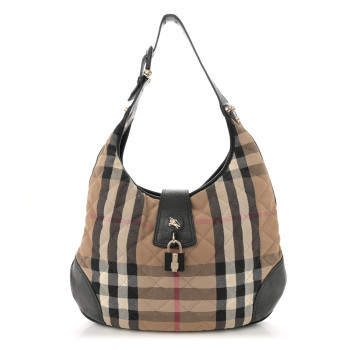 BURBERRY House Check Quilted Brook Hobo Black