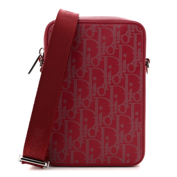 CHRISTIAN DIOR Calfskin Oblique Galaxy Perforated World Tour Messenger Pouch Red White