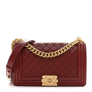 CHANEL Lambskin Quilted Medium Boy Flap Dark Red
