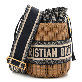 CHRISTIAN DIOR Wicker Oblique Drawstring Bucket Bag Blue