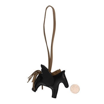 HERMES Milo Lambskin Grigri Rodeo Pegase Horse Bag Charm Black Etoupe