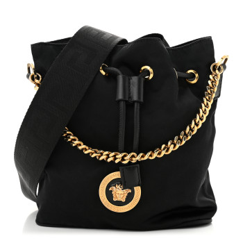 VERSACE Nylon Medusa Drawstring Bucket Bag Black