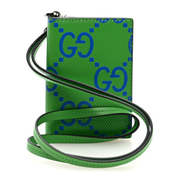 GUCCI Calfskin GG Tennis Bi-Color Embossed Card Case Joy Green Joy Blue