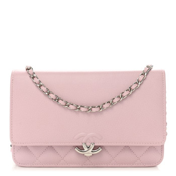 CHANEL Grained Calfskin Quilted CC Box Wallet On Chain WOC Light Pink