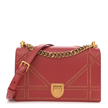 CHRISTIAN DIOR Calfskin Studded Medium Diorama Flap Bag Red