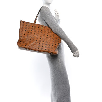 MCM Visetos Large Liz Reversible Shopper Tote Cognac