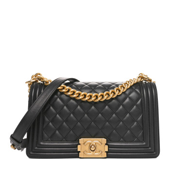 CHANEL Lambskin Quilted Medium Boy Flap Black