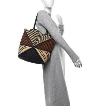 LOEWE Raffia Calfskin Paula's Ibiza Medium Puzzle Fold Tote Natural Honey Gold