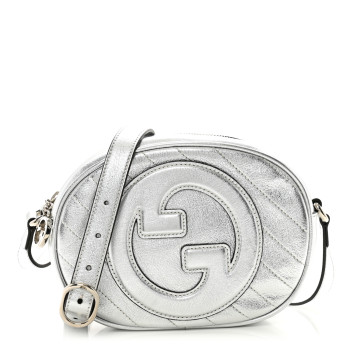 GUCCI Metallic Sakai Be Green Calfskin Diagonal Stitched Mini Blondie Shoulder Bag Silver
