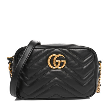 GUCCI Calfskin Matelasse Mini GG Marmont Chain Shoulder Bag Black