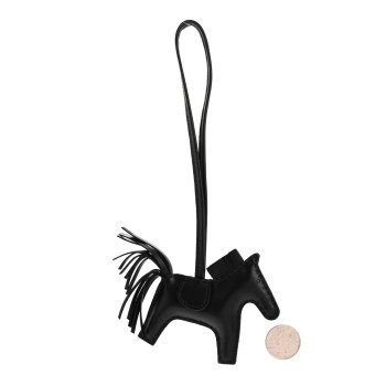 HERMES Milo Lambskin Grigri Rodeo Horse Bag Charm So Black