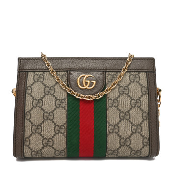 GUCCI GG Supreme Monogram Textured Dollar Calfskin Web Mini Ophidia Chain Shoulder Bag Beige Ebony New Acero