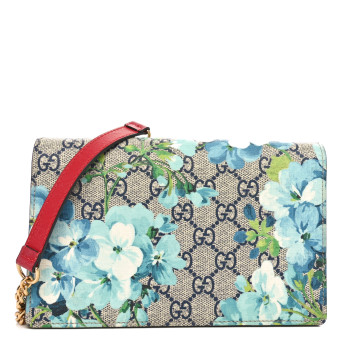 GUCCI GG Supreme Monogram Blooms Chain Wallet Blue
