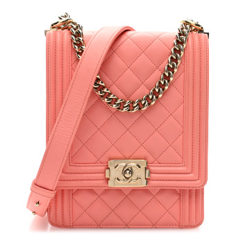CHANEL Lambskin Quilted North South Boy Flap Pink