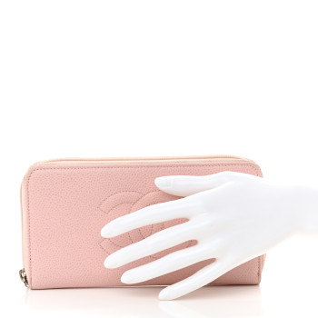 CHANEL Caviar Large Timeless CC Zip Around Wallet Pink