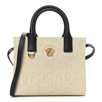 VERSACE Canvas Calfskin La Medusa Mini Tote Bag Beige