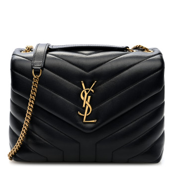 SAINT LAURENT Calfskin Y Quilted Monogram Small Loulou Chain Satchel Black