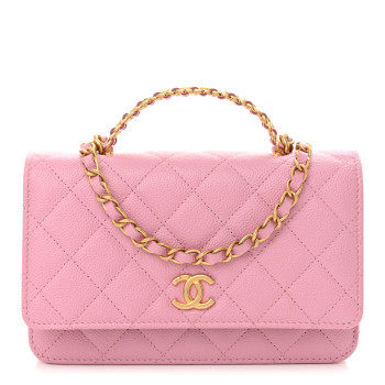 CHANEL Shiny Caviar Quilted Pick Me Up Wallet On Chain WOC Pink