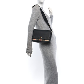 BURBERRY Grainy Calfskin Vintage Check Note Crossbody Bag Black