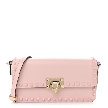 VALENTINO GARAVANI Smooth Calfskin Monochrome Rockstud Flip Lock Shoulder Bag Poudre