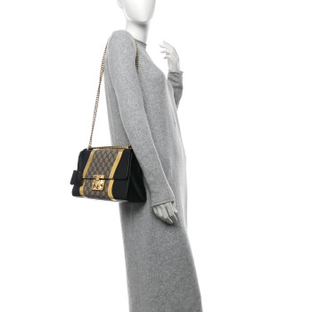 GUCCI Calfskin GG Supreme Monogram Medium Padlock Shoulder Bag Black Gold