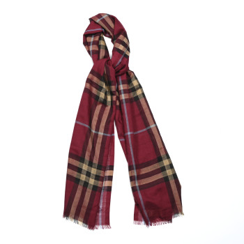 BURBERRY Wool Silk Gauze Giant Check Lightweight Scarf Damson Pink